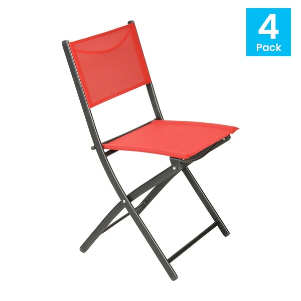 Flash Furniture Brazos Folding Chairs w/Red Flex Comfort Material Backs and Seats and Black Metal Frames, 4PK - 4-TLH-SC-097-RED-02-GG