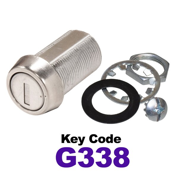 Global RV SS Compartment Lock, Cam/Blade Style, 1-1/8in Threaded Barrel, Blades not Included, Keyed to G338 - CLB-338-118-SS