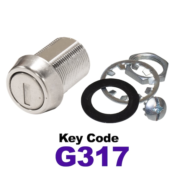Global RV SS Compartment Lock, Cam/Blade Style, 7/8in Threaded Barrel, Blades not Included, Keyed to G317 - CLB-317-78-SS