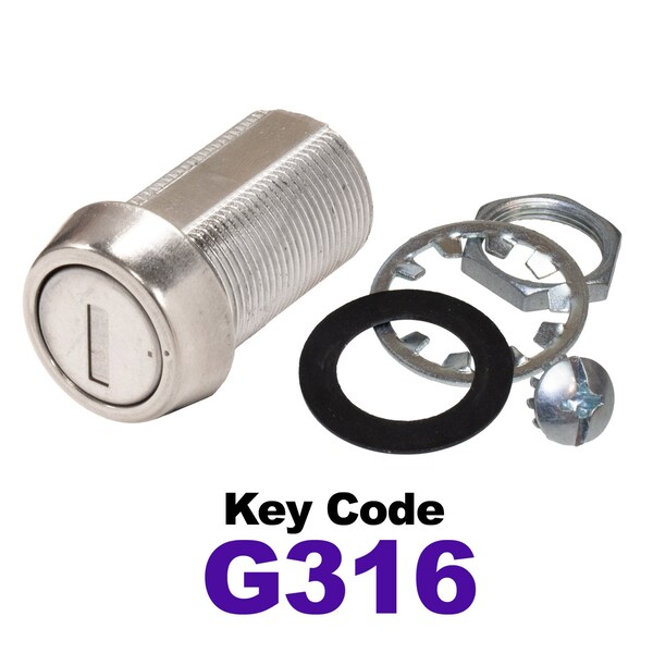 Global RV SS Compartment Lock, Cam/Blade Style, 1-1/8in Threaded Barrel, Blades not Included, Keyed to G316 - CLB-316-118-SS
