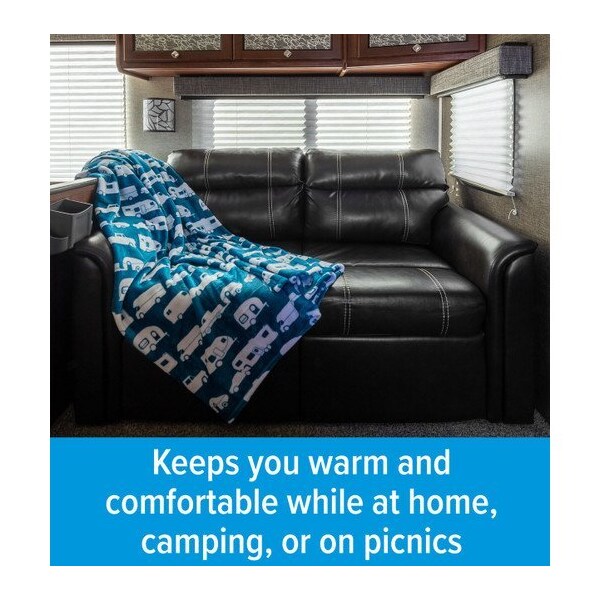 Camco LIFE IS BETTER AT THE CAMPSITE  FLEECE BLANKET, BLUE, QUEEN - 53440
