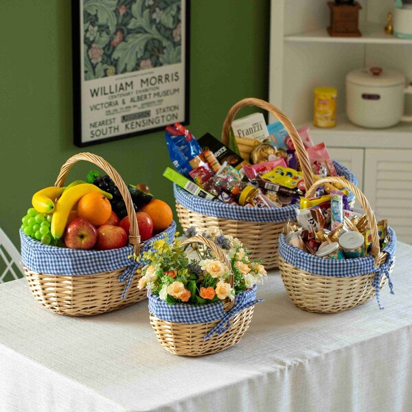 Wickerwise Picnic Basket with Handle and Washable Plaid Liner - Ideal for Outdoor Adventures,  - QI004718.XL