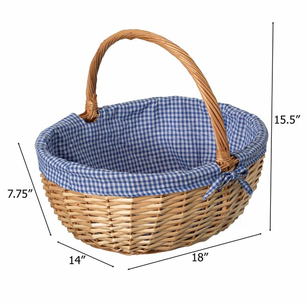 Wickerwise Picnic Basket with Handle and Washable Plaid Liner - Ideal for Outdoor Adventures,  - QI004718.XL
