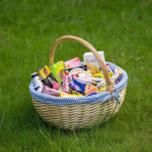 Wickerwise Picnic Basket with Handle and Washable Plaid Liner - Ideal for Outdoor Adventures,  - QI004718.XL