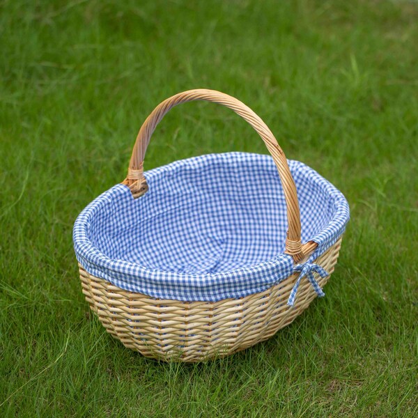 Wickerwise Picnic Basket with Handle and Washable Plaid Liner - Ideal for Outdoor Adventures,  - QI004718.XL