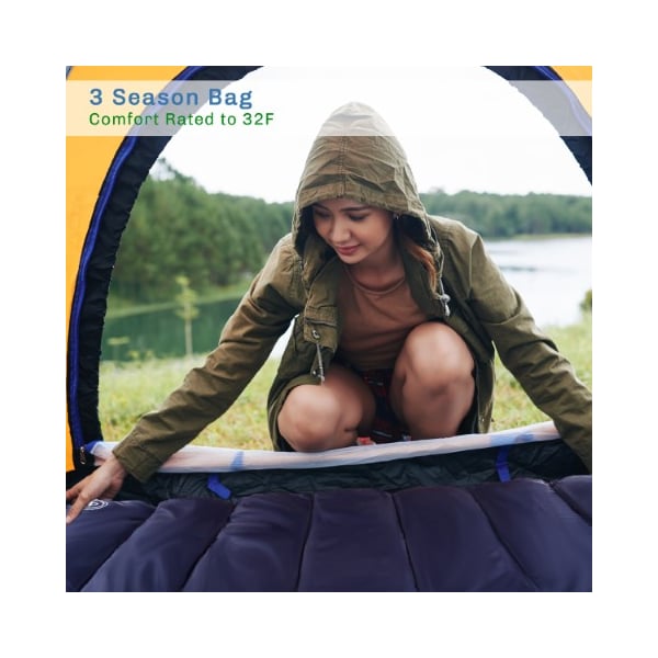 Leisure Sports Sleeping Bag, 32F Rated XL 3 Season Envelope Style with Hood for Camping, Hiking, Carry Bag (Navy) - 478947OOM