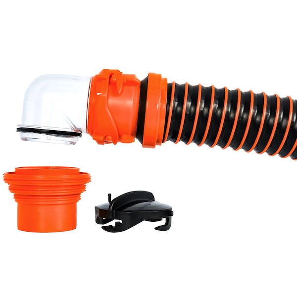 Camco RhinoEXTREME 15' Sewer Hose Kit w/Swivel Fitting 4 In 1 Elbow Caps - 39861