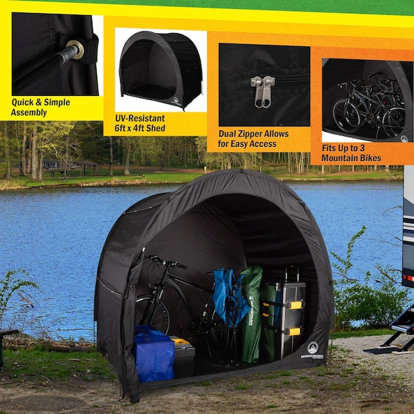 Wakeman Bike Storage Shed-6.5x4x5.3 Tent Holds 3 Bicycles-Water & UV-Resistant with Carry Bag by Wakeman - 83-SS1003