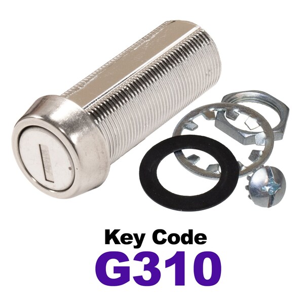 Global RV SS Compartment Lock, Cam/Blade Style, 1-3/4in Threaded Barrel, Blades not Included, Keyed to G310 - CLB-310-134-SS