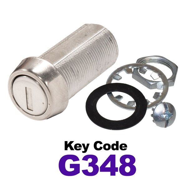 Global RV SS Compartment Lock, Cam/Blade Style, 1-3/8in Threaded Barrel, Keyed to G348, Blades not Included - CLB-348-138-SS
