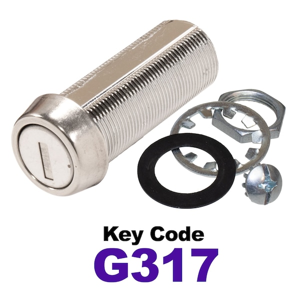 Global RV SS Compartment Lock, Cam/Blade Style, 1-3/4in Threaded Barrel, Blades not Included, Keyed to G317 - CLB-317-134-SS