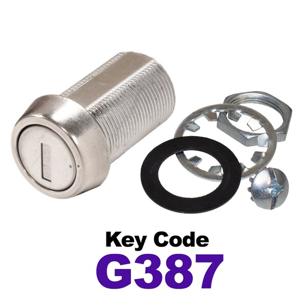 Global RV SS Compartment Lock, Cam/Blade Style, 1-1/8in Threaded Barrel, Blades not Included, Keyed to G387 - CLB-387-118-SS