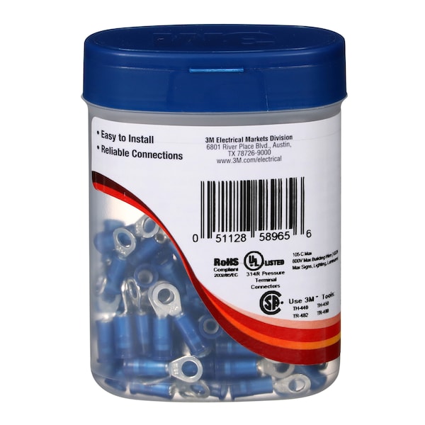 3M 16-14 AWG Nylon Ring Terminal #10 Stud PK100 - MNG14-10RX