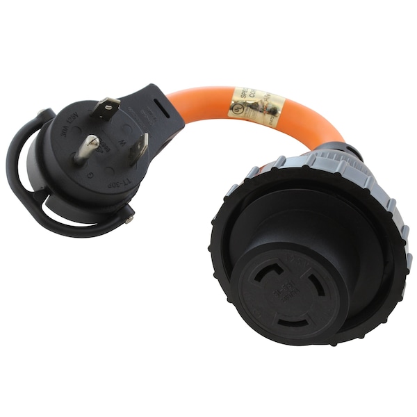 Ac Works 1ft RV 30A TT-30P Plug to L5-30R RV/Marine 30A Detachable Inlet Connection Cord - RVTTM30-012