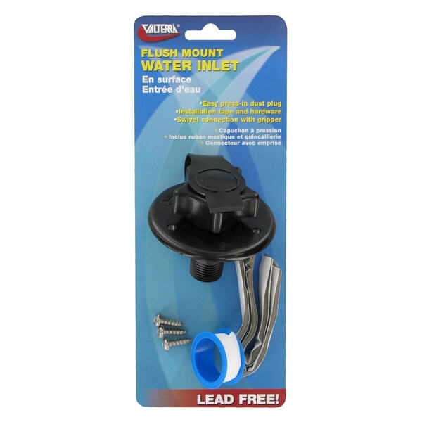 Valterra WATER INLET, 2-3/4IN PLASTIC FLANGE, MPT, BLACK, CARDED - A01-0168BKVP