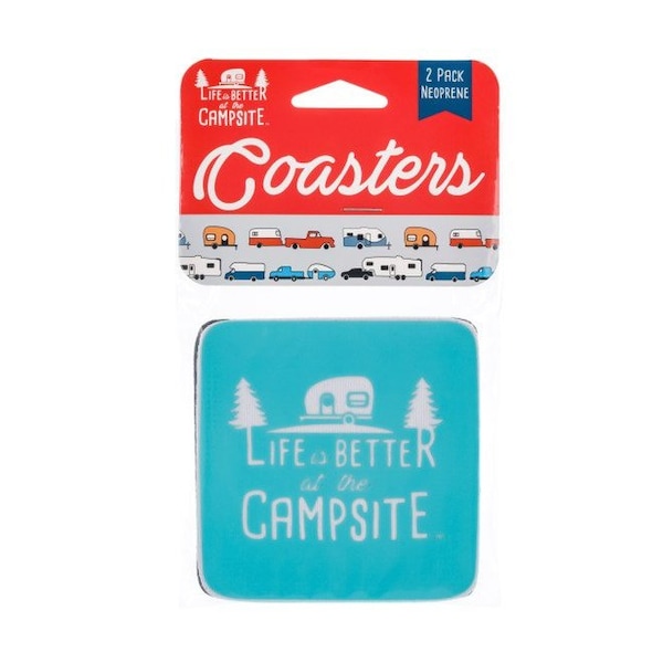 Camco LIFE IS BETTER AT THE CAMPSITE COASTERS, NEOPRENE, LIFE IS BETTER AT THE CAMPSITE BLUE DESIGN - 53230