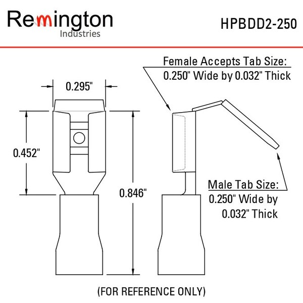 Remington Industries Piggyback Quick Connect Terminals, PVC, 14-16 AWG Wire, Blue, 100 Pcs - HPBDD2-250-100