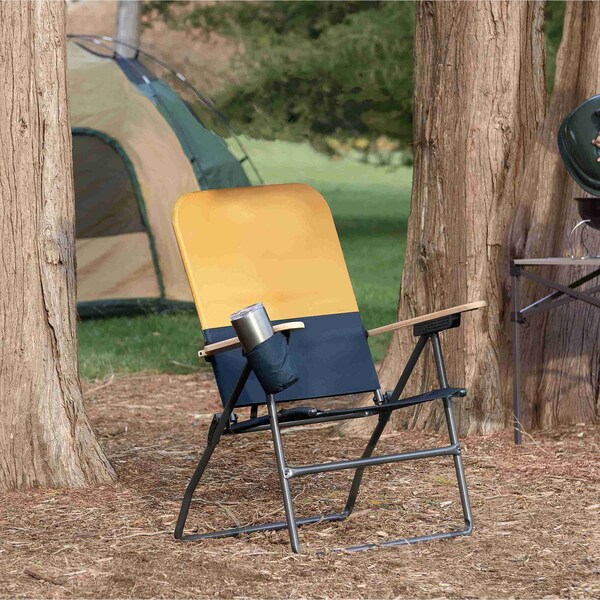 Camp & Go Selkirk Outdoor Oversized Heavy Duty Comfort Folding Camping Chair, Orange and Navy - GR618-438-1