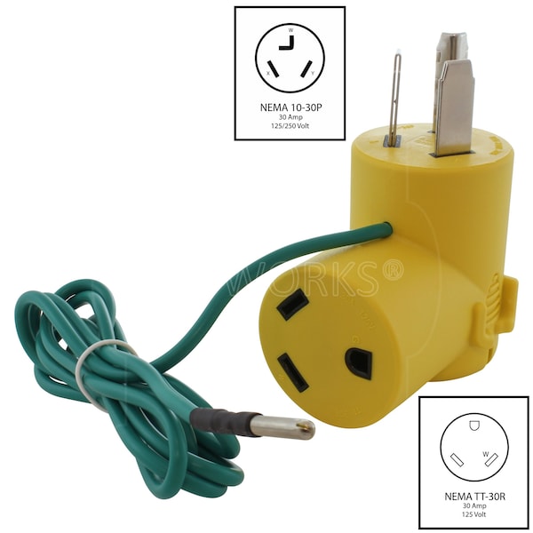 Ac Works 10-30P 30A 3-Prong Old Dryer Plug to 30A RV Adapter - RV1030TT