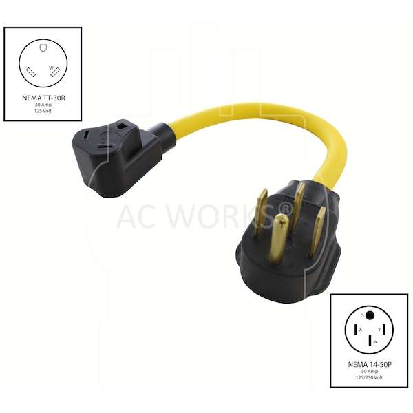 Ac Works 1.5FT 14-50P 50A RV/Generator/Range Plug to 30A RV Adapter - RV1450TT-018