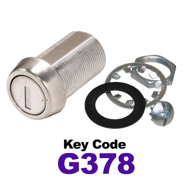 Global RV SS Compartment Lock, Cam/Blade Style, 1-1/8in Threaded Barrel, Blades not Included, Keyed to G378 - CLB-378-118-SS