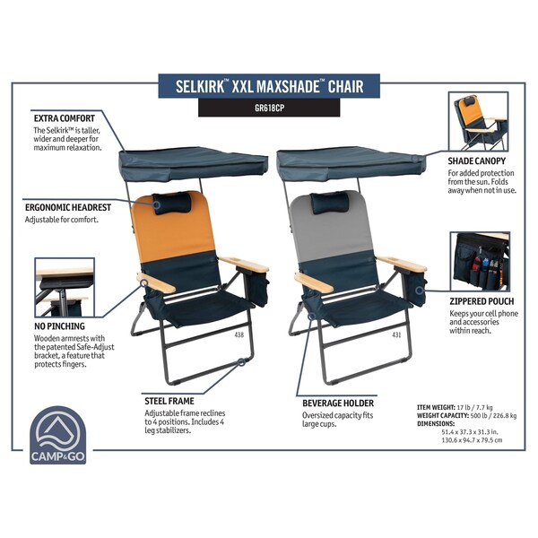 Camp & Go Selkirk XXL MaxShade Chair - GR618CP-438-1