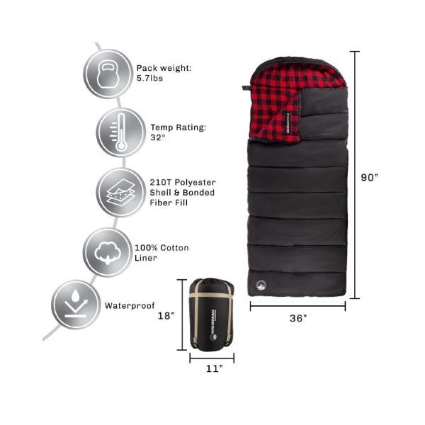 Leisure Sports Leisure Sports 3 Season XL Sleeping Bag, Black/Red - 549819GQM