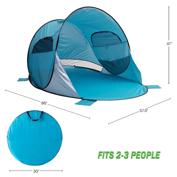 Wakeman Pop Up Beach Tent - Fits 2-3 People - Sun Shelter with UV Protection, Ventilation by Blue - 75-CMP1106