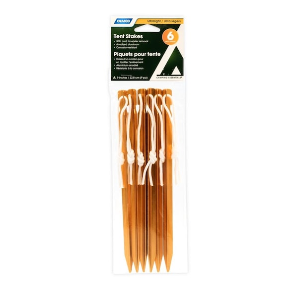 Camco 9 in. Ultralight Tent Stakes, 6PK - C1W-51104