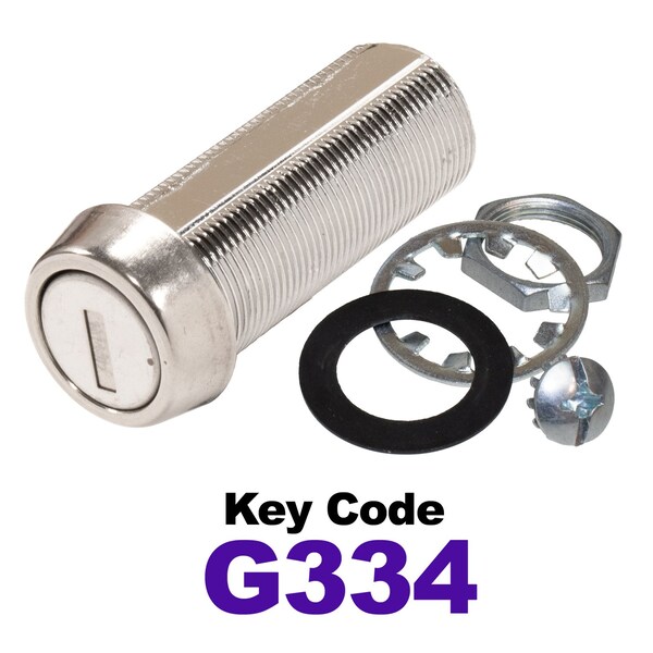 Global RV SS Compartment Lock, Cam/Blade Style, 1-3/4in Threaded Barrel, Blades not Included, Keyed to G334 - CLB-334-134-SS