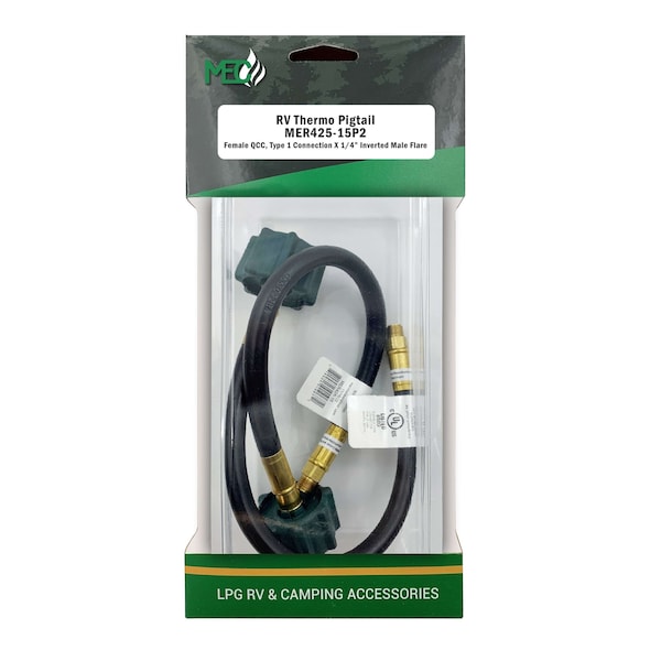 Marshall Excelsior Thermo Pigtail, 1/4in Inverted Flare X QCC, 15in, 2PK - MER425-15P2