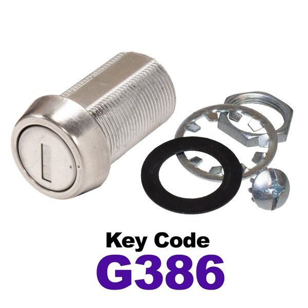 Global RV SS Compartment Lock, Cam/Blade Style, 1-1/8in Threaded Barrel, Blades not Included, Keyed to G386 - CLB-386-118-SS