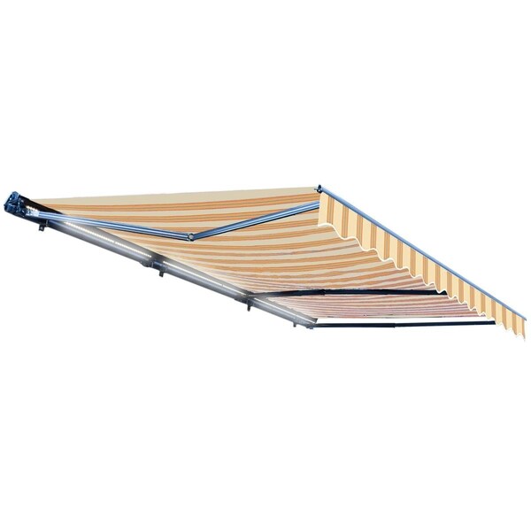 Tepee Supplies Motorized LED 20 x 10 ft. Half Cassette Retractable Awning, Multi-Stripe Yellow - TE2751921