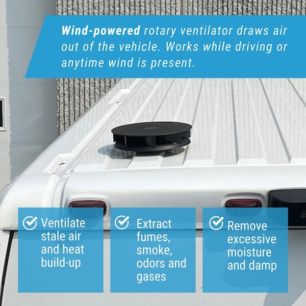 Ava-Matic Slim-Matic Wind-Powered Rotating Roof Vent for Vans, RVs, Trailers, Campers, Black, Rectangle Shutter - AVA5110