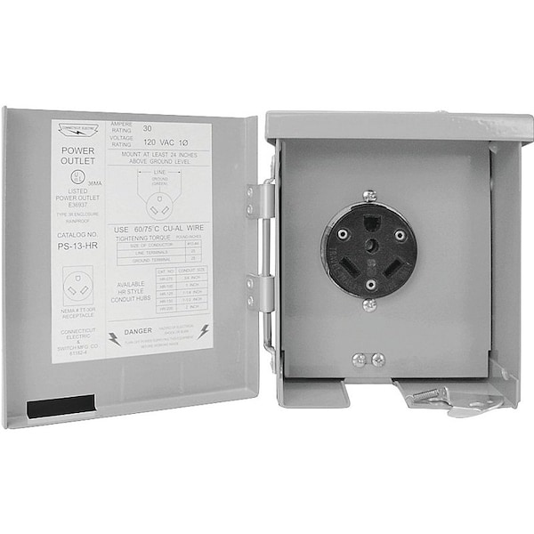 Connecticut Electric Power Outlet, 30 A, Steel - PS-13-HR
