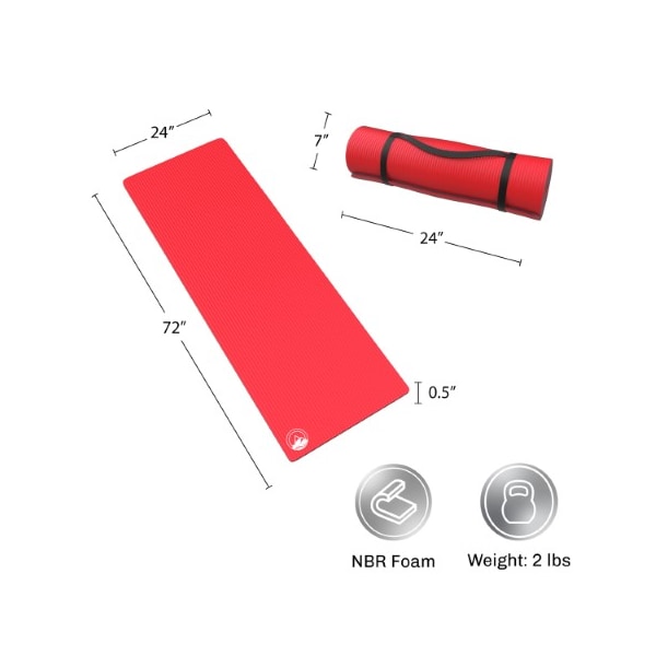 Leisure Sports Foam Sleep Pad 0.50" Thick Red Camping Mat for Cots, Tents, Hiking and Sleepovers with Carry Handle - 387200ASP