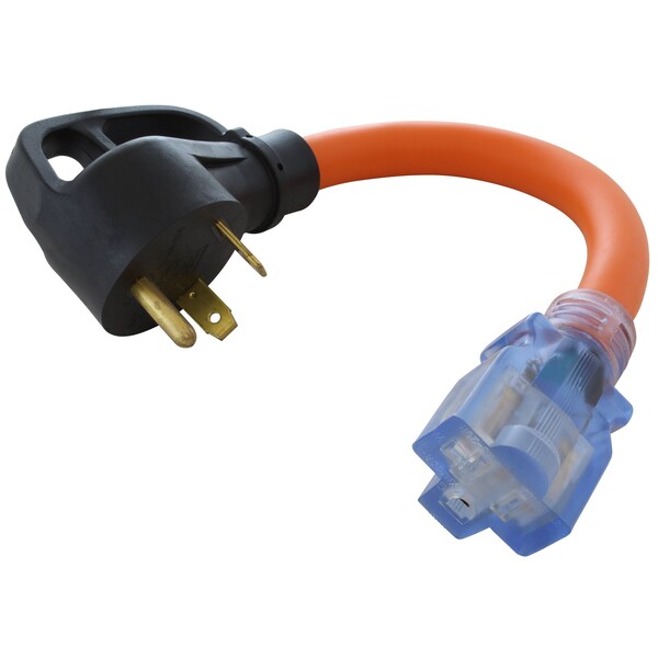 Ac Works 1ft RV 30A TT-30P Plug to 5-20R 15/ 20A Household Outlet with Power Indicator - RVTT520-012