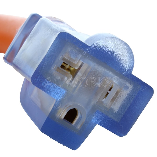 Ac Works 1ft RV 30A TT-30P Plug to 5-20R 15/ 20A Household Outlet with Power Indicator - RVTT520-012