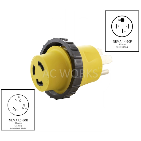 Ac Works RV/Marine Generator Adapter 50A 4-Prong Plug to 30A RV/Marine Inlet - RV1450M30
