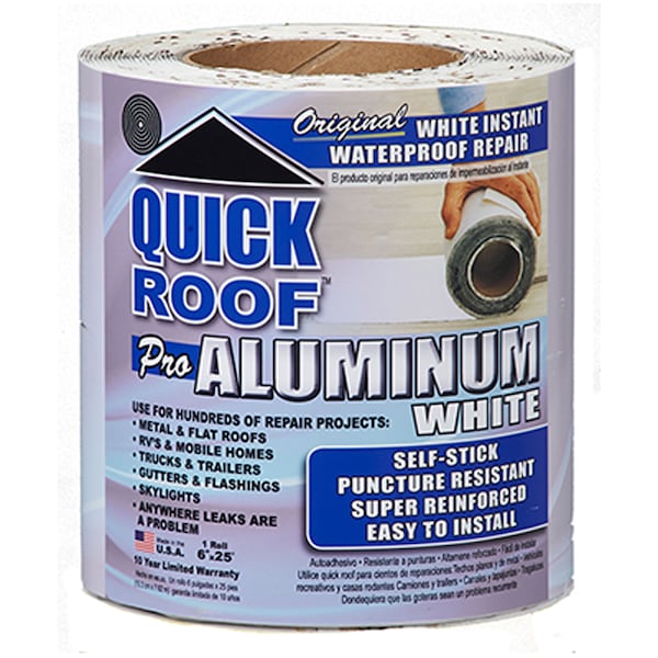 Cofair Cofair Products WQR625 Quick Roof Pro Aluminum Surface Tape White - 6" x 25' - WQR625