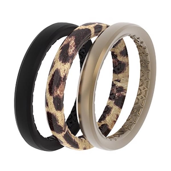 Groove Life Groove Life Women's Leopard Round Assorted Stackable Rings Silicone Water Resistant Size 6 - R9-126-06
