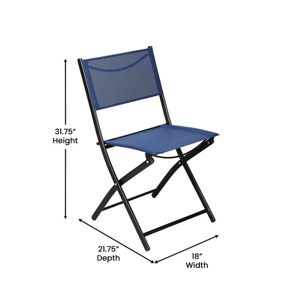 Flash Furniture Brazos Folding Chairs w/Navy Flex Comfort Material Backs and Seats and Black Metal Frames, 4PK - 4-TLH-SC-097-NV-02-GG