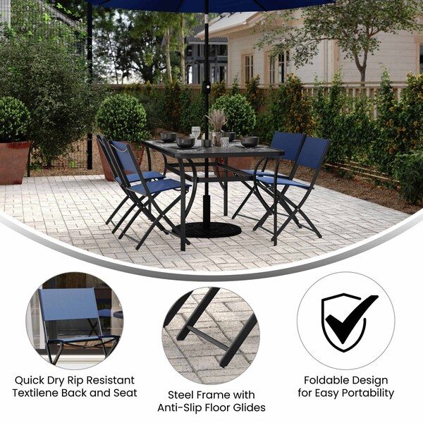 Flash Furniture Brazos Folding Chairs w/Navy Flex Comfort Material Backs and Seats and Black Metal Frames, 4PK - 4-TLH-SC-097-NV-02-GG