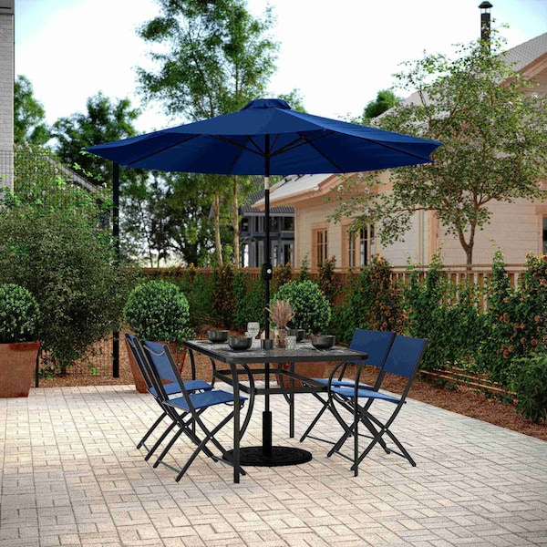 Flash Furniture Brazos Folding Chairs w/Navy Flex Comfort Material Backs and Seats and Black Metal Frames, 4PK - 4-TLH-SC-097-NV-02-GG