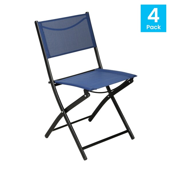 Flash Furniture Brazos Folding Chairs w/Navy Flex Comfort Material Backs and Seats and Black Metal Frames, 4PK - 4-TLH-SC-097-NV-02-GG
