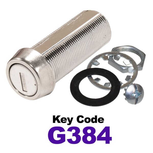 Global RV SS Compartment Lock, Cam/Blade Style, 1-3/4in Threaded Barrel, Blades not Included, Keyed to G384 - CLB-384-134-SS