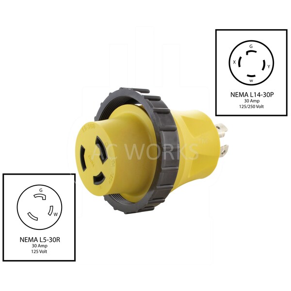 Ac Works RV Marine Generator Adapter 30A 4-Prong Generator Plug - 30A RV /Marine Inlet - RVL1430M30