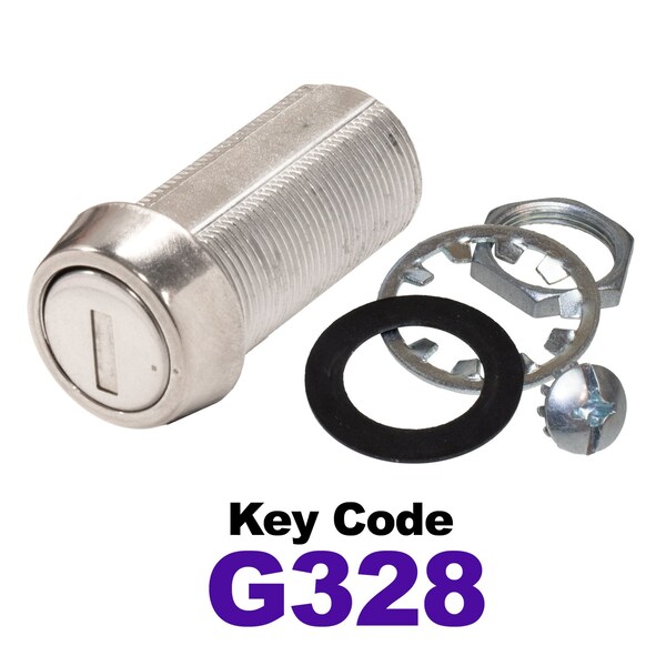 Global RV SS Compartment Lock, Cam/Blade Style, 1-3/8in Threaded Barrel, Keyed to G328, Blades not Included - CLB-328-138-SS
