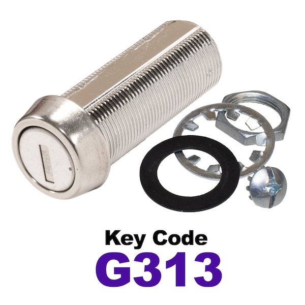 Global RV SS Compartment Lock, Cam/Blade Style, 1-3/4in Threaded Barrel, Blades not Included, Keyed to G313 - CLB-313-134-SS
