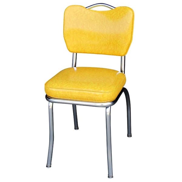 Richardson Seating Corp Richardson Seating Corp 4261CIY 4261 Handle Back Diner Chair -Cracked Ice Yellow- with 2 in. Box Seat  - Chrome - 4261CIY